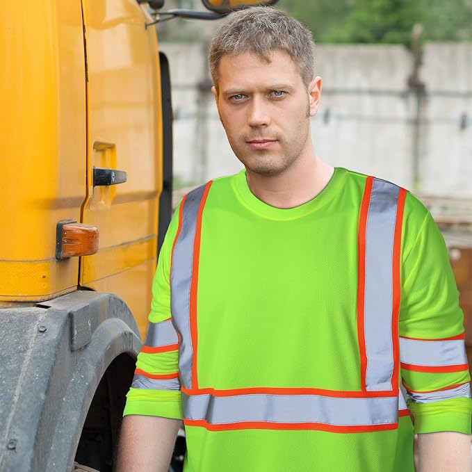 Zhanmai 6 Pack Safety Long Sleeve, Class 3 High Visibility T Shirt with Reflective Strips for Work Surveyor Construction