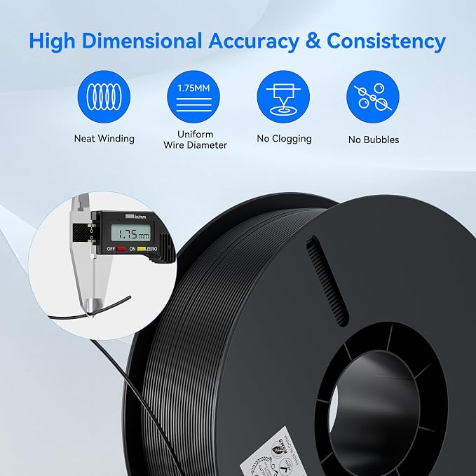Creality PLA Filament 1.75mm Bundle 2KG, High Precision +/-0.02mm 3D Printer Filament, Consistent Extrusion, Smooth Printing, 2 Pack 1KG Spool,Fits for Most FDM 3D Printers(White, Black)