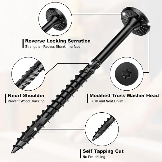 FMhotu #14 Heavy-Duty Wood Screws, Star Drive Deck Screws, Rust Resistant Timber Screws for Timber/Log/Landscaping Wood (2-7/8 Inch,250Pcs,Black)