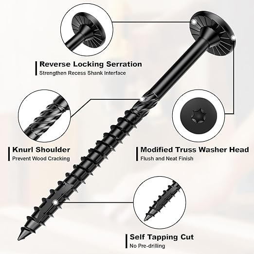 FMhotu #14 Heavy-Duty Wood Screws, Star Drive Deck Screws, Rust Resistant Timber Screws for Timber/Log/Landscaping Wood (2-7/8 Inch,1000Pcs,Black)
