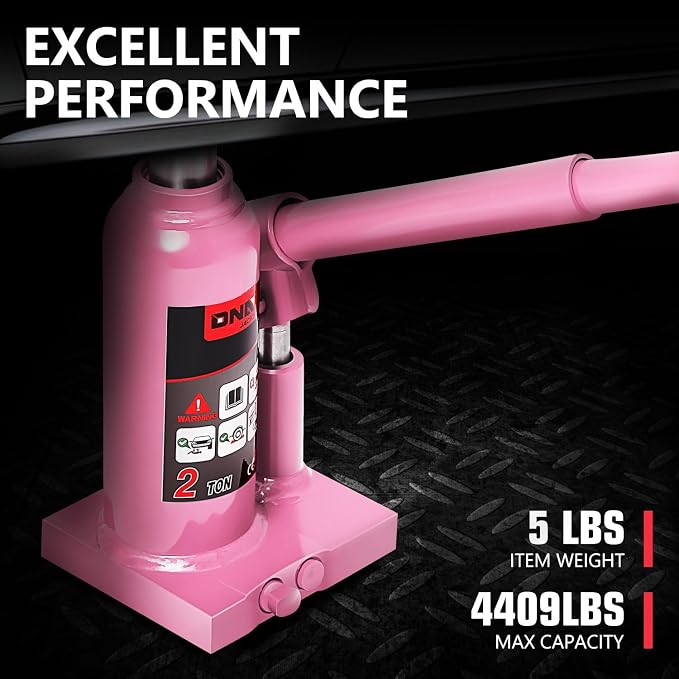 DNA Motoring 2 tons / 4409 lbs Lifting Automotive Welded Hydraulic Bottle Jack for Repair Vehicle, Pickup, Truck, w/Manual Handle, Pink, TOOLS-00346-PK