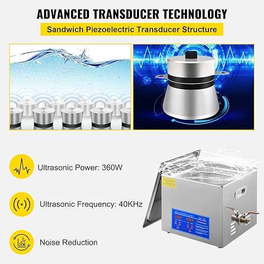 VEVOR 15L Sonic Cleaner Ultrasonic Jewelry Eyeglass | Professional Lab, Commercial Industrial, Digital Heater, Timer, Basket