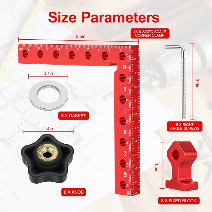 Corner Clamps for Woodworking,4pcs corner clamps With Box, 5.5" Aluminum Alloy 90 degree right angle clamp, Positioning Square Tools for Frame, Cabinets, Drawers,Box.