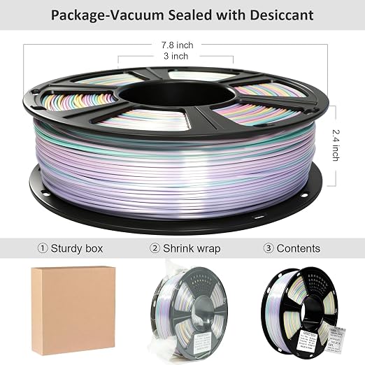 GEEETECH Silk Rainbow PLA Filament 1.75mm, 3D Printer Filament 1kg Spool (2.2lbs), Shiny Multicolor Gradient PLA, +/- 0.02 mm Accuracy, Low Warping, 3D Printing Filament Fits Most FDM 3D Printers