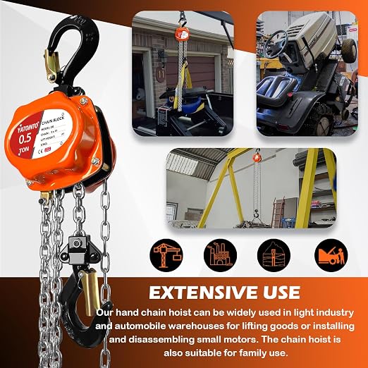 YATOINTO Chain Hoist 1/2 Ton (1100Lbs), Portable Mini Hand Chain Hoist Compact 20FT, Manual Chain Block Hoist 12.2" Headroom, Lightweight Industrial Steel for Garages Warehouse Automotive Machinery