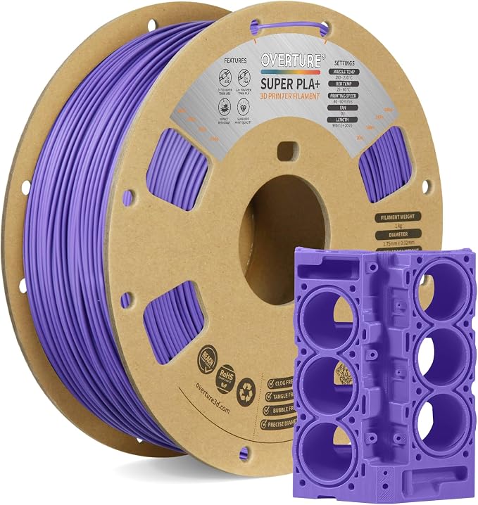 OVERTURE Super PLA+ Filament 1.75mm, Toughness Enhanced PLA Plus, Professional Toughness 3D Printer Filament 1kg (2.2lbs), High Precision +/- 0.02mm (Purple)