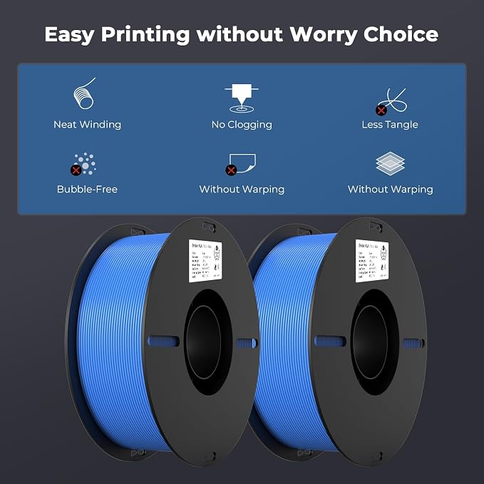 Creality PLA Filament 1.75mm Bundle 2KG, High Precision +/-0.02mm 3D Printer Filament, Consistent Extrusion, Smooth Printing, 2 Pack 1KG Spool,Fits for Most FDM 3D Printers(Blue*2)