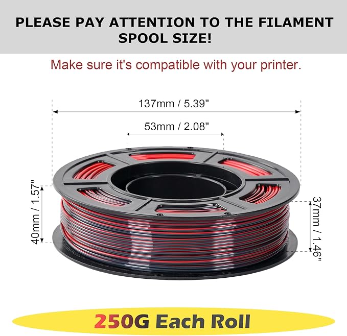 Silk PLA 3D Printer Filament Bundle, 1.75mm Shiny Dual Color Filament Bulk, Dimensional Accuracy +/- 0.02mm, Individually Vacuum Packed, Bicolor PLA Filament Pack, 4 Spools 250g Each