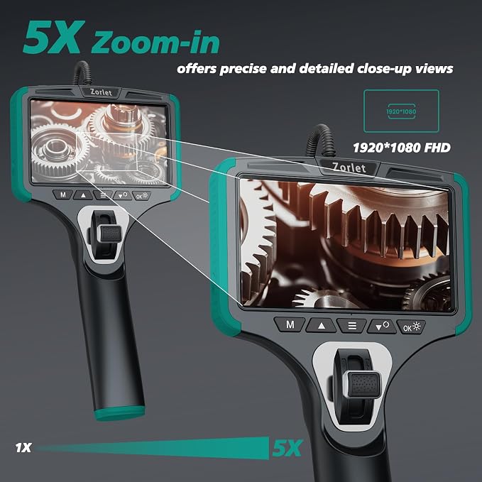 Two-Way Articulating Borescope Camera with Light, Industrial Endoscope Inspection Camera with 0.25 in Slim Articulated Probe, Waterproof Snake Scope for Mechanics & Engine Inspection (Green)