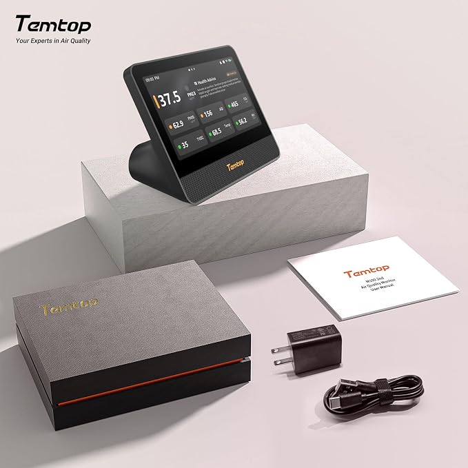 Temtop WiFi Air Quality Monitor M100 2nd Gen, 7 Inch Touchscreen CO2 Detector & Air Quality Tester for PM2.5 PM10 TVOC Temperature Humidity, Air Analyzer for Home Office with LoRa Extension
