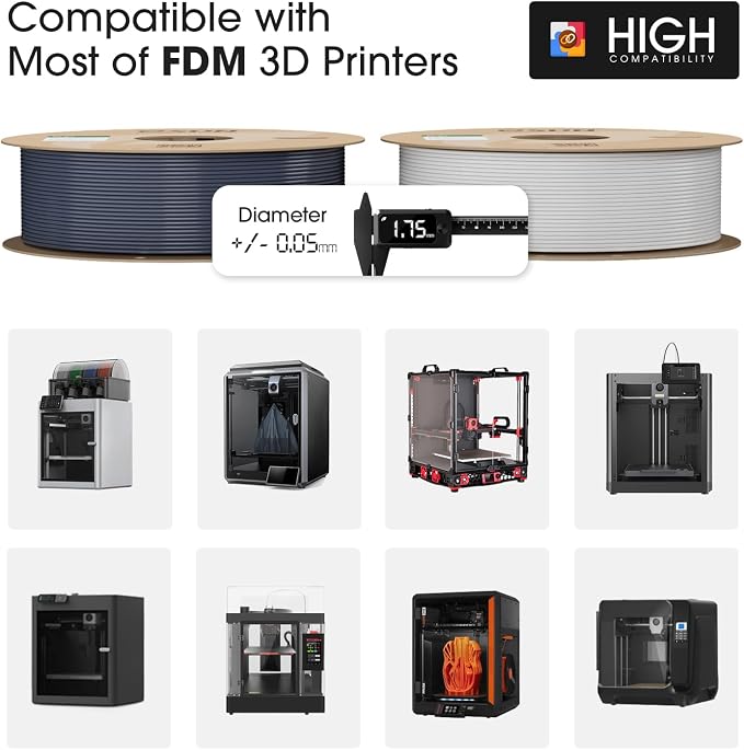 eSUN PLA Filament 1.75mm, High Toughness 3D Printer Filament Upgraded PLA Filament, Dimensional Accuracy +/- 0.03mm, 1KG per Spool, 2 Spools 3D Printing Filament, Cold White