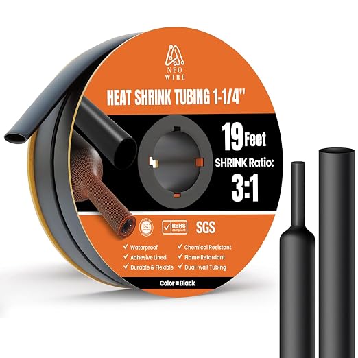 Heat Shrink Tubing 1-1/4", (30mm) 3:1 Ratio Shrink Tube Industrial and Marine Grade, Dual Wall Adhesive Lined Wire Shrink Wrap Tubing, 19 Feet Roll