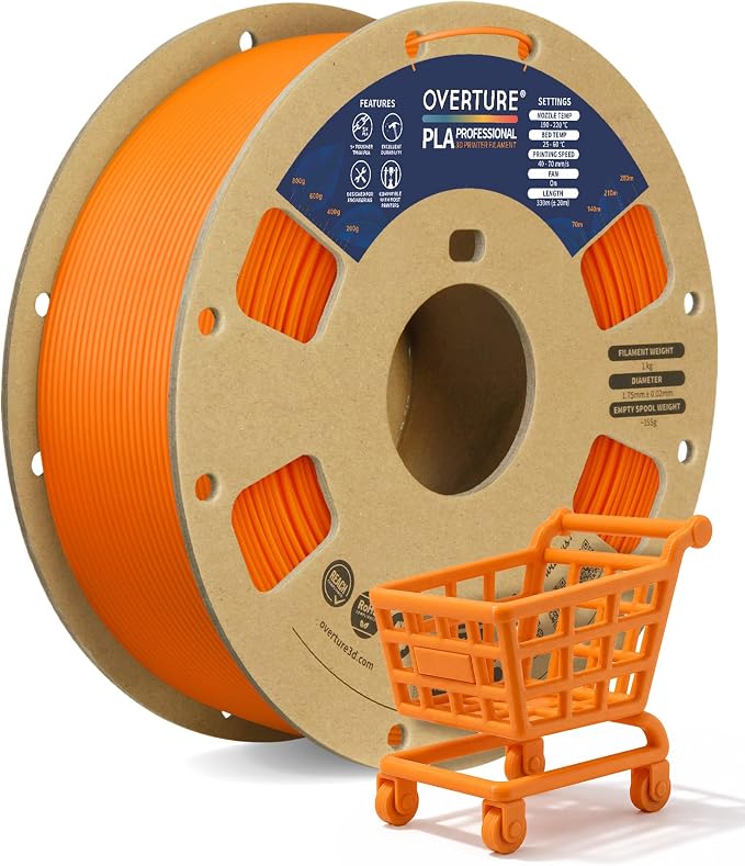 OVERTURE PLA Plus (PLA+) Filament 1.75mm, Stronger & More Durable, Professional Toughness 3D Printer Filament 1kg (2.2lbs), High Precision +/- 0.02mm, Tangle-Free (Orange)