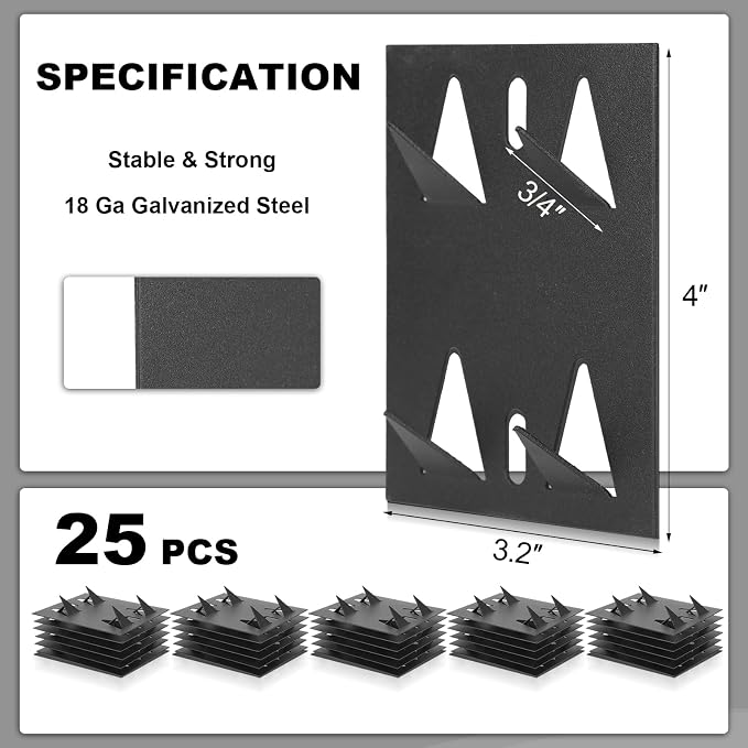 Blulu 25 Pcs Acoustic Panel Impaling Clips, 18 Gauge Galvanized Steel Sound Panel Wall Mount for Gypsum Board Plywood Masonry, Surface Mounting Impaling Clips for Acoustic Foam Panels (Black)