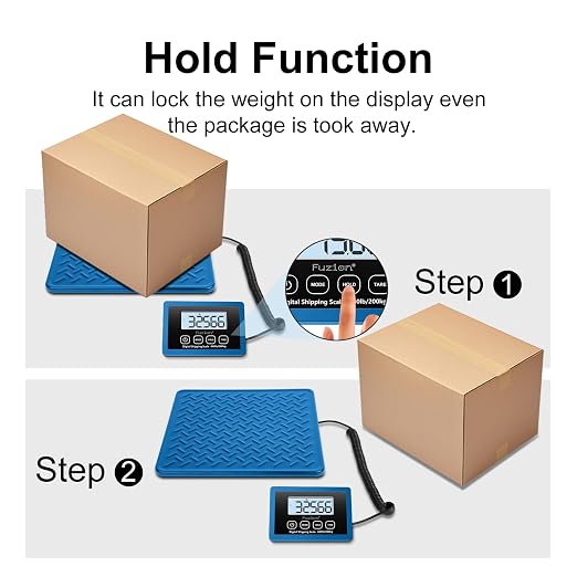 Fuzion Shipping Scale, 440LB x 10g Postal Scale, Hold & Tare Function | Durable Alloy Steel Platform, Heavy Duty Scale for Packages, Luggage, Large Floor Scale Battery and AC Adapter Included