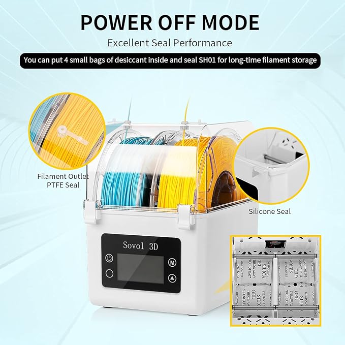Sovol Filament Dryer 2026, SH01 Filament Dehydrator 3D Printer Spool Holder with Upgraded Fan, Dry Box for Keeping Filament Dry, Compatible with 1.75mm, 2.85mm PLA PETG TPU ABS
