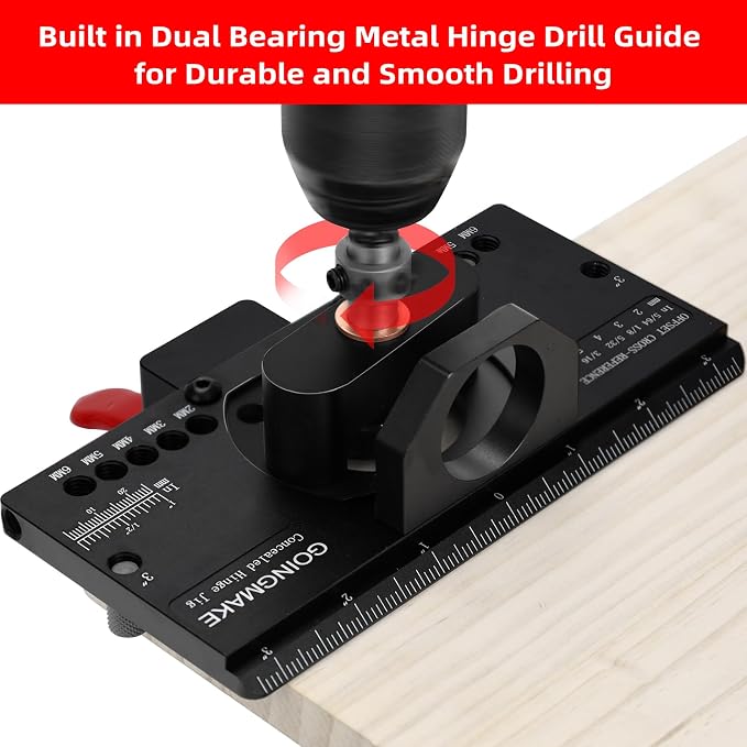 GOINGMAKE Metal Concealed Hinge Jig with Quick Clamp and Dust Vacuum Adapter - 35mm Cabinet Hinge Drilling Jig for Woodworking Door Cabinet Hinges Mounting Tool