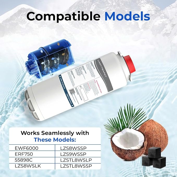 Water Filter Replacement Compatible With Elkay 51600C EWF6000 Bottle Filling Stations, 6000 Gallons/12 Months (No Chip - 12 Pack)