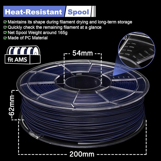 YXPOLYER Nylon Filament PA6 Blue Easy PA 3D Printing Filament 1.75mm 1kg | Easy to Print, AMS Compatible Spool, Engineering-grade, Low Warp, FDM Printers, Pre-dried, High Speed Low Temp Printing