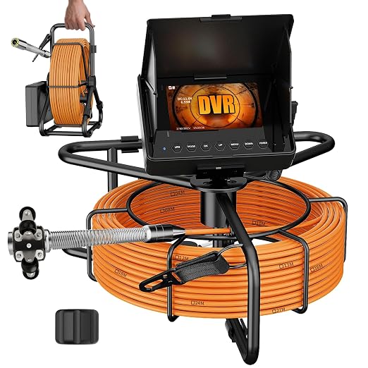 Sewer Camera 100ft, Drain Camera 4.3" with 23mm 1080P Probe, 8500mAh, 32GB Audio & Video Record, IP68 Waterproof for Plumbers, Drain Pipe & Industrial Inspection, Endoscope Camera with Light(12 LEDs)