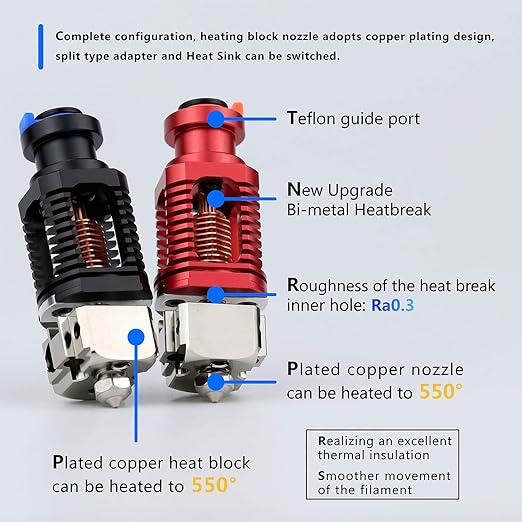 Upgrade Red Lizard k1 V6 Dragon Hotend Plated Copper Nozzle Block Compatible with Voron 2.4 0.1 CR10 Ender 3 V2 Pro Ender 5 Prusa I3 MK3s Titan DDB Extruder 3D Printer