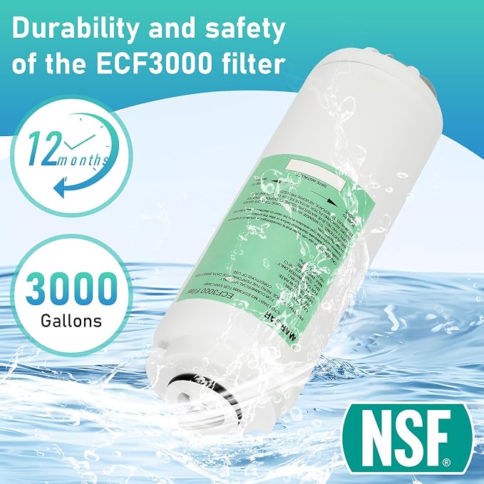 ECF3000 Filters, Compatible with Elkay ezH2O WaterSentry Plus Replacement, High Capacity 3000 Gallons for Built-in Elkay Water Dispenser 51300C ECF3000 ERF750 Filters Replacement (No Chip) 3 Packs