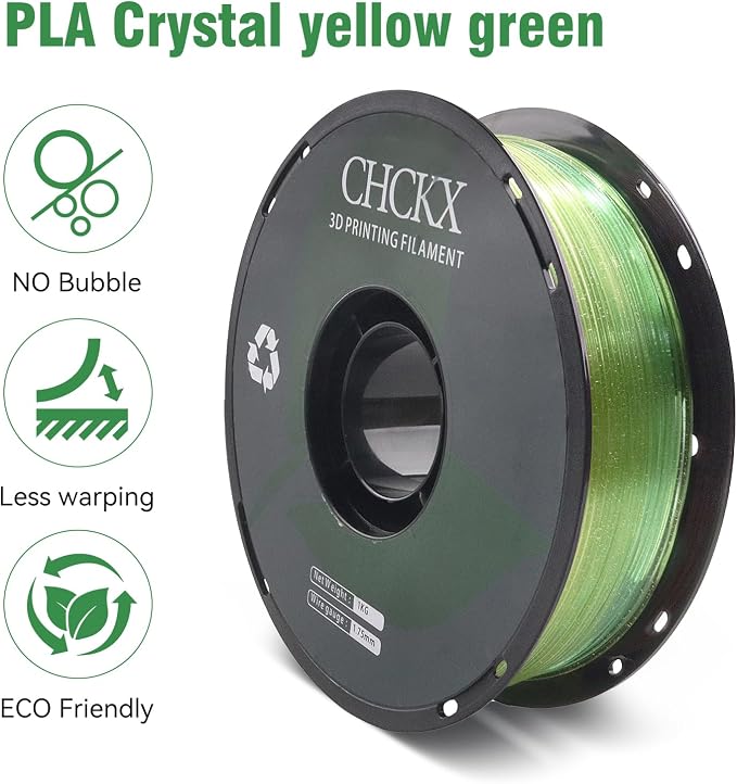 Crystal Rainbow PLA 3D Printer Filament, Dimensional Accuracy +/- 0.02 mm, 1kg (2.2lbs), 1.75 mm, Rainbow Yellow Green