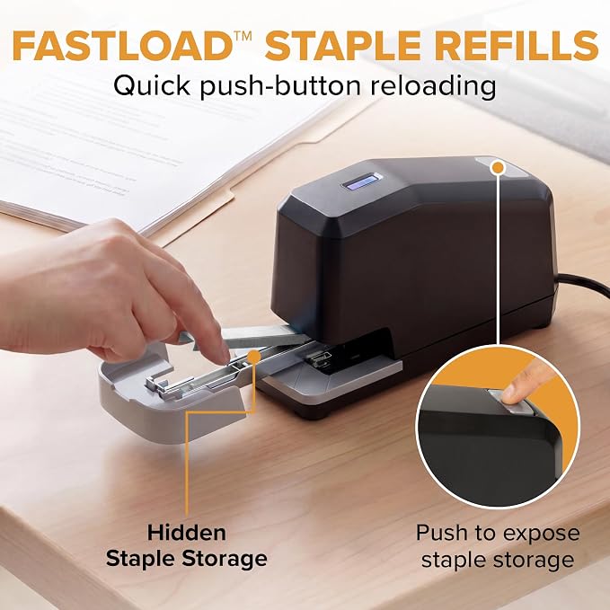 Bostitch Office Impulse Heavy Duty Electric Stapler Value Pack, 45 Sheet Capacity, Includes 5,000 Staples & Staple Remover, No-Jam, Faster Stapling, Black