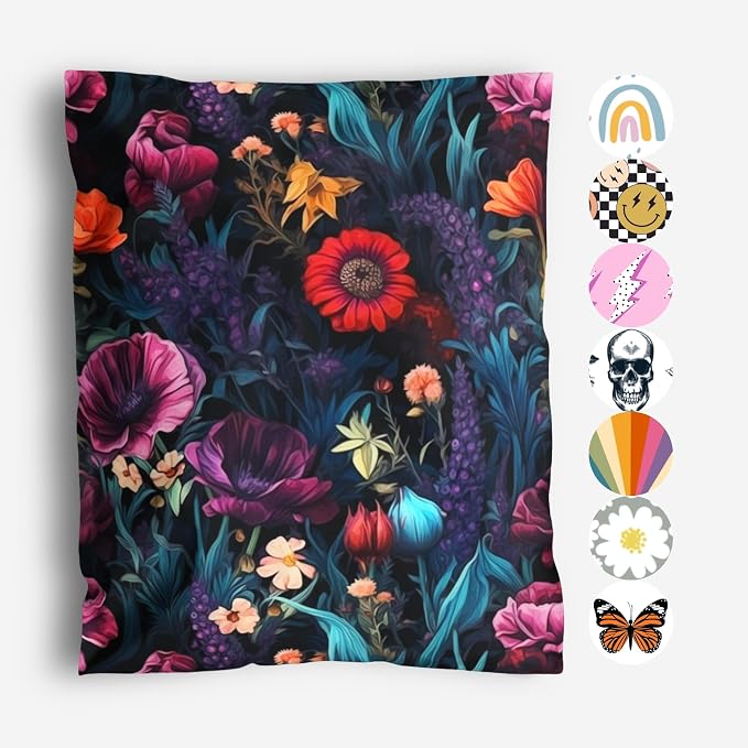 Package Mint 10x13 Poly Mailers - 100 Pack Dark Floral Design Poly Mailer Shipping Bags - Waterproof, Tear-Resistant, Self-Sealing Adhesive Mailing Bags for Clothes and Accessories