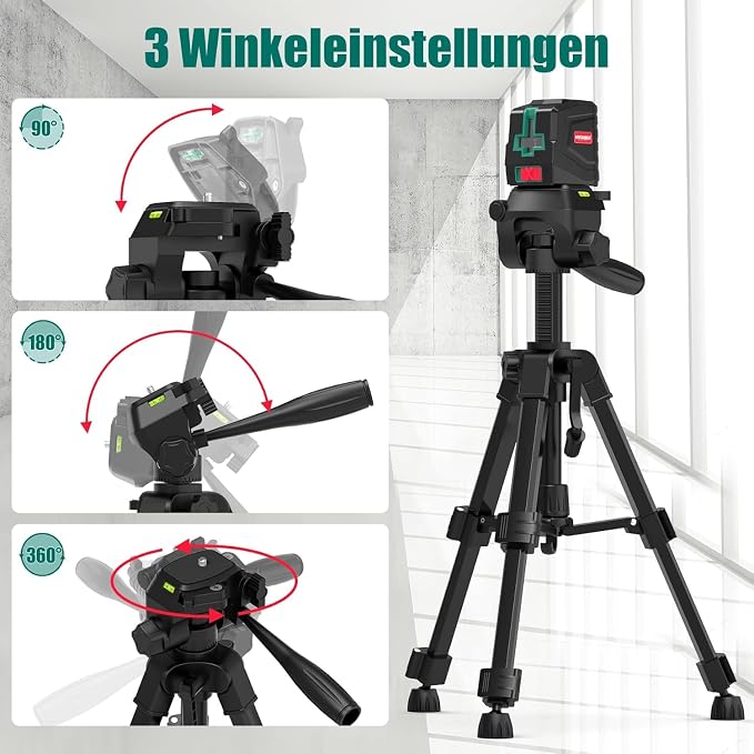 360° Self Leveling, Laser Tool with Tripod (29-1/2 In), Green Cross Line Laser for Construction, Renovation, Floor Tile, Picture Hanging, Class II, <1mW