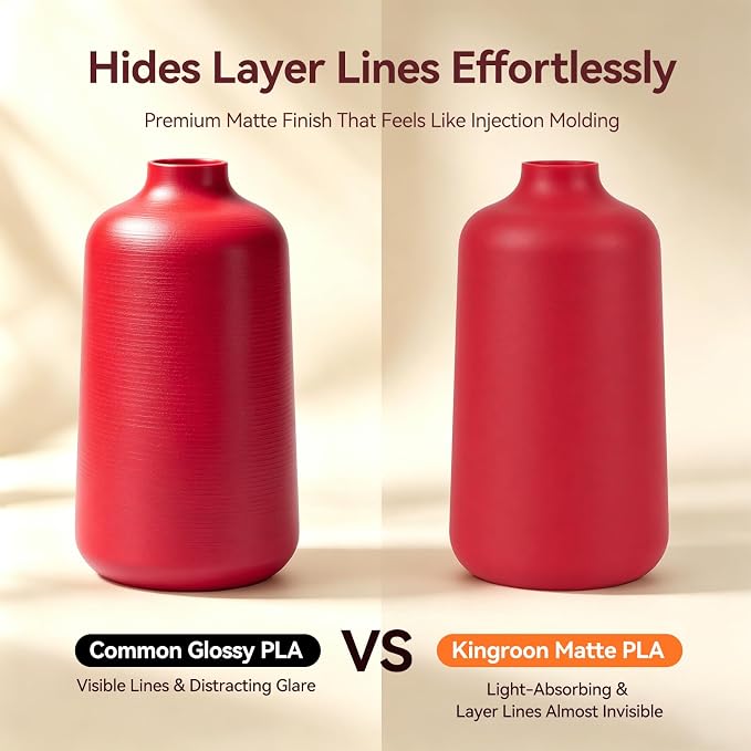 Kingroon Matte PLA Filament 1.75mm 3D Printer Filament Matte Filament 1kg Dimensional Accuracy +/- 0.02 mm (Matte Red)