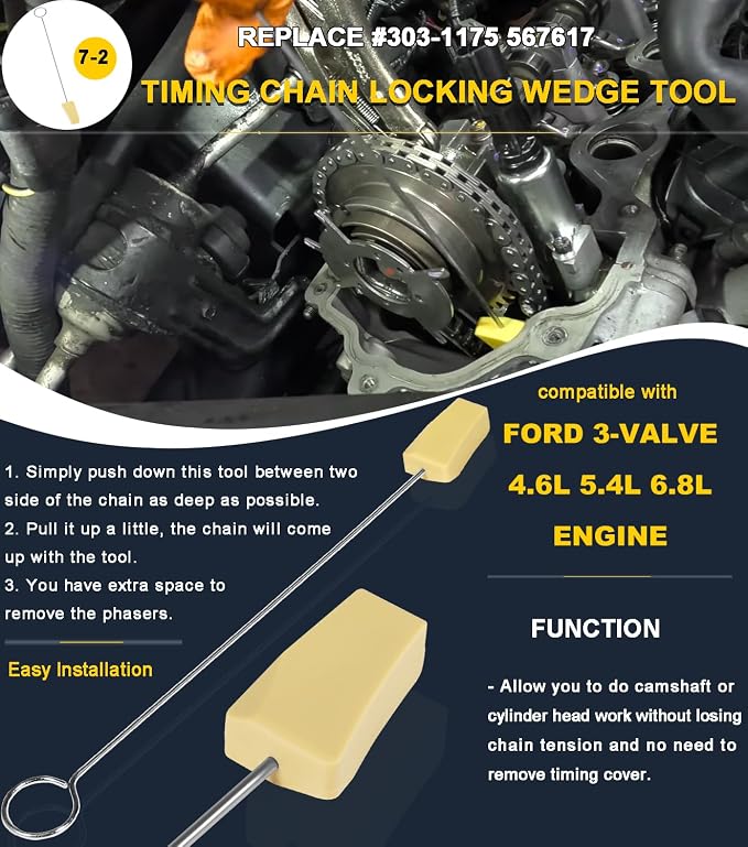 Timing Belt Tools Kit For Ford 4.6L 5.4L 6.8L 3V Engines, Valve Spring Compressor Tool, Cam Phaser Holding Tool, Timing Chain Wedge Tool, Crankshaft Position Holder, Cam phaser Mount Bolt, Pulley Bolt