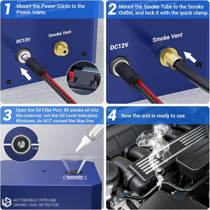 Automotive Smoke Leak Detector with Pressure Gauge, Smoke Machine Built-in Air Pump, DC12V Car Smoke Detector Test Leak in Vehicle Pipe Systems for Cars, Motorcycles, Snowmobiles, ATV, Boats
