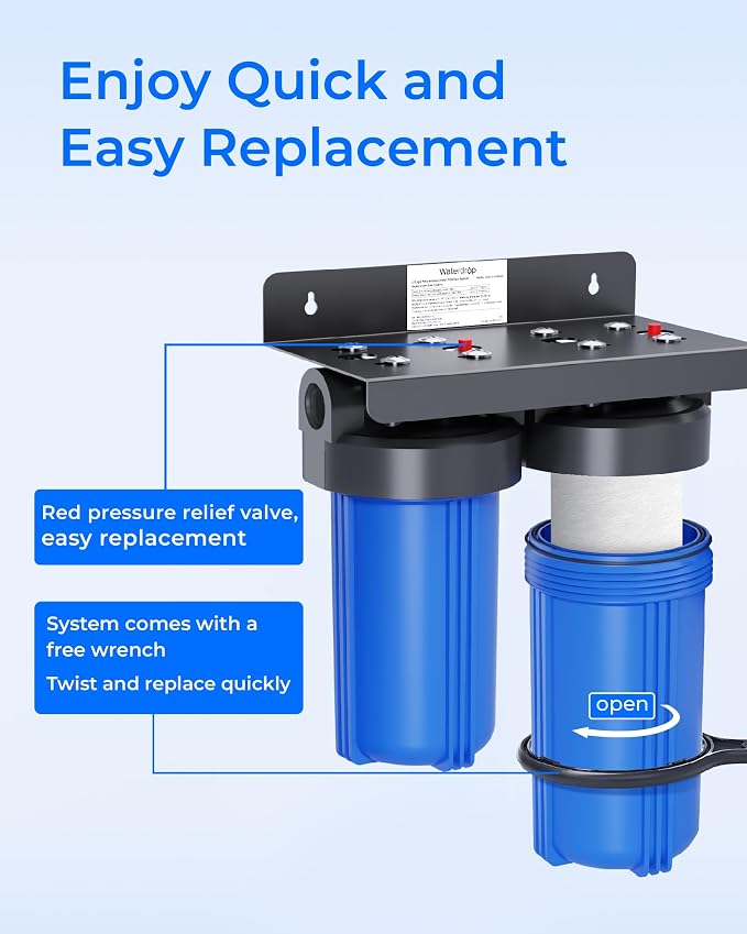 Waterdrop WF10S Whole House Water Filter, Compatible with WHF21-SH, GE® FXHTC, GXWH40L, iSpring, Culligan® RFC-BBSA, Whirlpool®, Any 10" x 4.5" System, Anti-Scale Sediment Filter