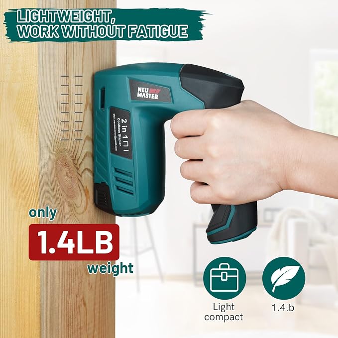 NEU MASTER 2-in-1 Cordless Electric Staple Gun & Brad Nailer, 4V Rechargeable Power Stapler with 2000pcs Staples & Nails Included, USB Charging, Lightweight for Upholstery, Woodworking & Home DIY