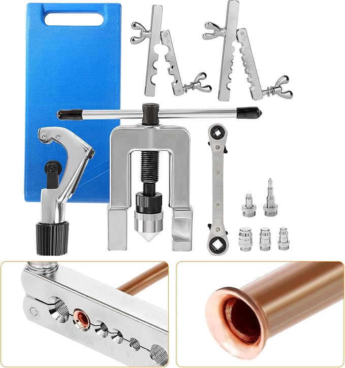 BEAMNOVA Flaring Tool Kit for Copper Tubing Brake Line, 9 Sizes 1/8" to 3/4" Single Flare Set with Cutter & Case for HVAC Refrigeration