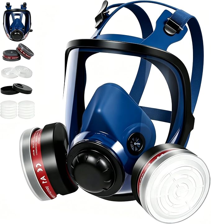 Reusable Full Face Respirator Mask, Full Face Gas Mask Set for Dust, Painting, Sanding, Polishing, Spraying, Cutting