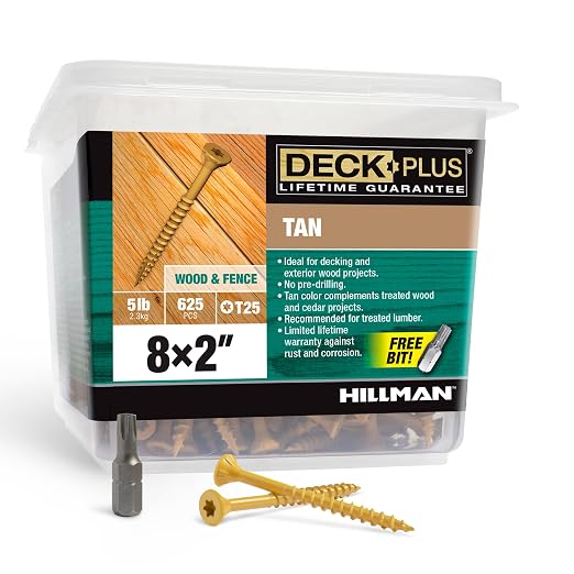Deck Plus 2 Inch Epoxy Coated Exterior Wood and Fence Screws #8 x 2 Torx/Star Drive Included Coarse Thread, Outdoor Rust Resistant Decking Screw, Tan, 5 lb Box, 625 Pieces | 48414