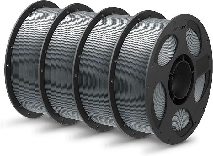 ANYCUBIC PLA Plus (PLA+), 3D Printer Filament 1.75mm Bundle, High Toughness, Dimensional Accuracy +/- 0.02mm, Print with Most FDM 3D Printers, 4 Pack 1KG Reusable Spool(2.2 lbs) Texture Grey