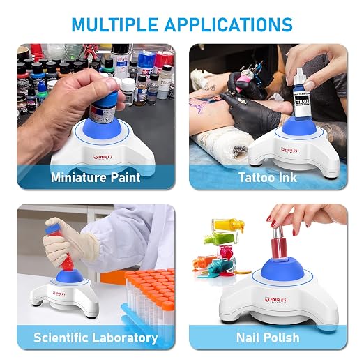 FOUR E'S SCIENTIFIC Mini Vortex Mixer - Lab Vortex Shaker, 5600 RPM, Blue, Touch Function Portable for Lab Inks Acrylic Paints Nail Polish with Extra Silicone Cap & 300 pcs 7/32 in Mixing Balls