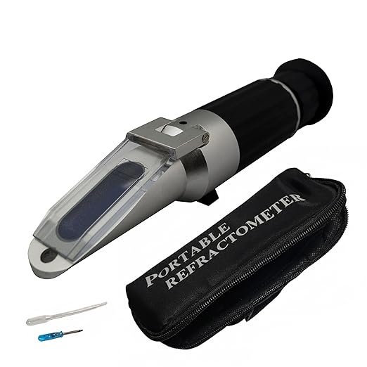 0–32% Brix Handheld Analog Refractometer with ATC, Durable All Metal Brix Meter for Sugar Content, Juice and Syrup Testing, Fruit Vegetable Samples and Measurement