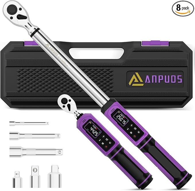 ANPUDS Digital Torque Wrench Set 3/8" & 1/2" Drive, ±1% Accuracy | 0.66-44.25 Ft-lb & 3.76-250.75 Ft-lb, Electric Torque Wrench with Vibration/Buzze/LED Flash Alert, for Car Motor Bike Repair