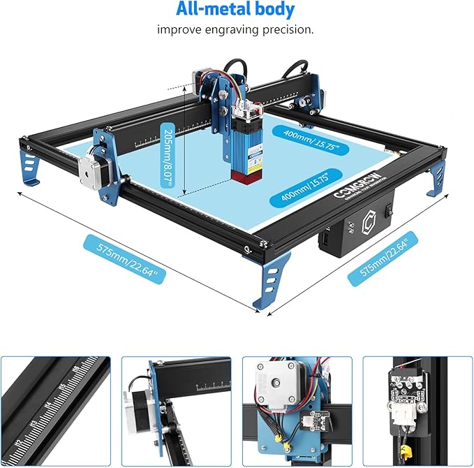 Comgrow Z1 Laser Engraving Machine 5000mW Output Power, Laser Cutter and Engraver Machine 24V Compressed Spot 10000mm/min with Eye Protection for Wood Metal Glass Acrylic Leather 15.7"x15.7", Laser 4