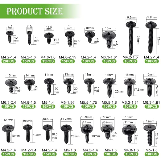 mxuteuk 280PCS Automotive Screws Kit,#8#10#12#14 Phillips Head Automotive Body Self Tapping Screws(24 Size)