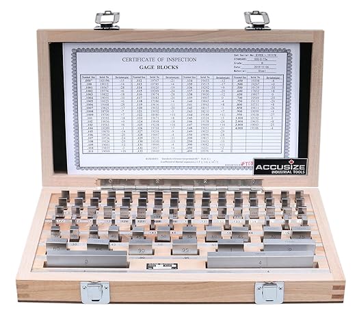 Accusize Industrial Tools Precision 81-Piece Steel Gauge Block Set, Grade B Accuracy, Corrosion-Resistant, P900-S581 | ASME B89.1.9-2002, Hardened to HRC 64, Corrosion-Resistant, with Certificate of Inspection