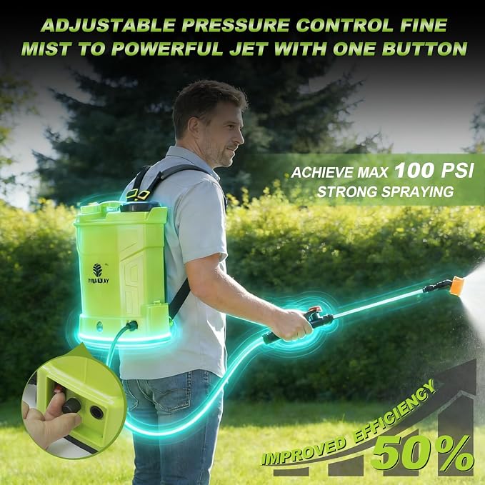 3.2 Gal Battery Backpack Sprayer, Compatible with Makita 21V | Detachable Battery, 100 PSI, telescopic wand, 4 nozzles + gloves, Lightweight tank, continuous spray for yard, weed, or patio
