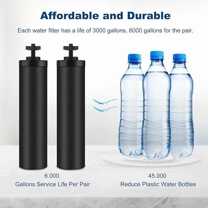 Water Filter Replacement for Berkey, Black Purification Elements, Activated Carbon Filters, Compatible with Berkey Gravity Water Filter System, Pack of 2
