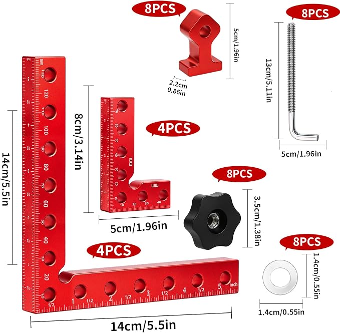 8PCS 4PCS 5.5" & 4PCS 3.14" Corner Clamps for Woodworking Precision CNC aluminum 90° clamps, for cabinets, frames, drawers, furniture. Pro & DIY essential with storage case
