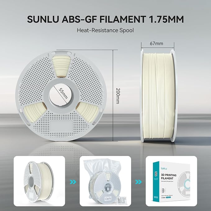 SUNLU ABS-GF 3D Filament 1.75mm 1KG, 10% Glass Fiber Reinforced ABS 3D Printer Filament, Superior Durability, Reliable Load-Bearing, 104°C Heat Resistance, 1KG Spool(2.2lbs), Natural White
