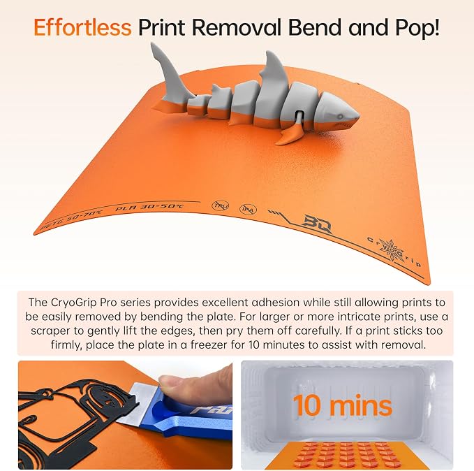 BIQU CryogripPro Frostbite Matte Orange Cold Build Plate for Prusa MK4/MK4S/MK3/MK3S/CORE One/CORE One+ 3D Printers 254.5x241.5MM Double-Sided Upgrade Room Temperature Print Removable Surface Platform
